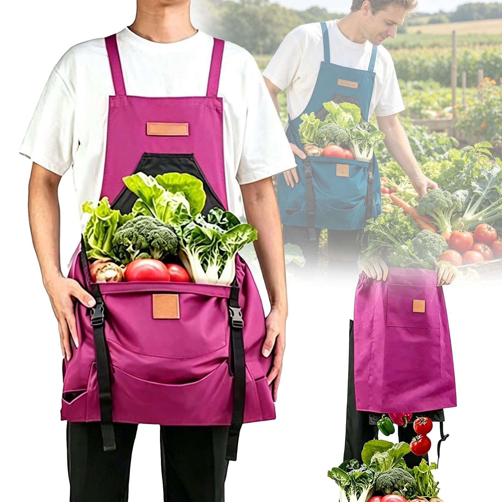 Weyot Gardening Apron with Pockets for Women & Men, Field & Harvest Apron for Garden Vegetables, Grange Carrier Garden Apron, Fruit Picking Apron with Harvesting Pouch, Washable