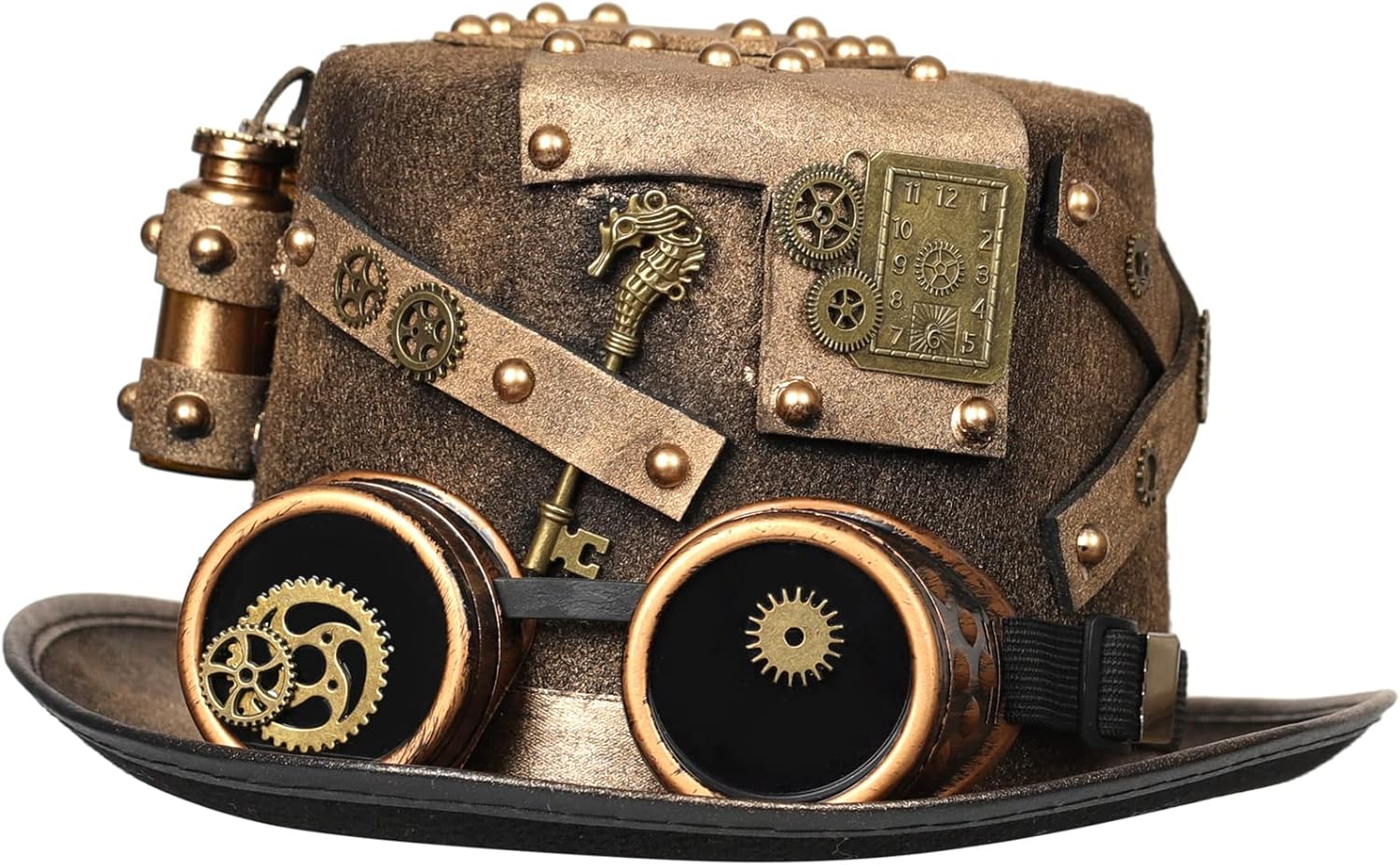 Unisex Gothic Steampunk Top Hats with Goggle Gear Halloween Hat Headwear Men Women