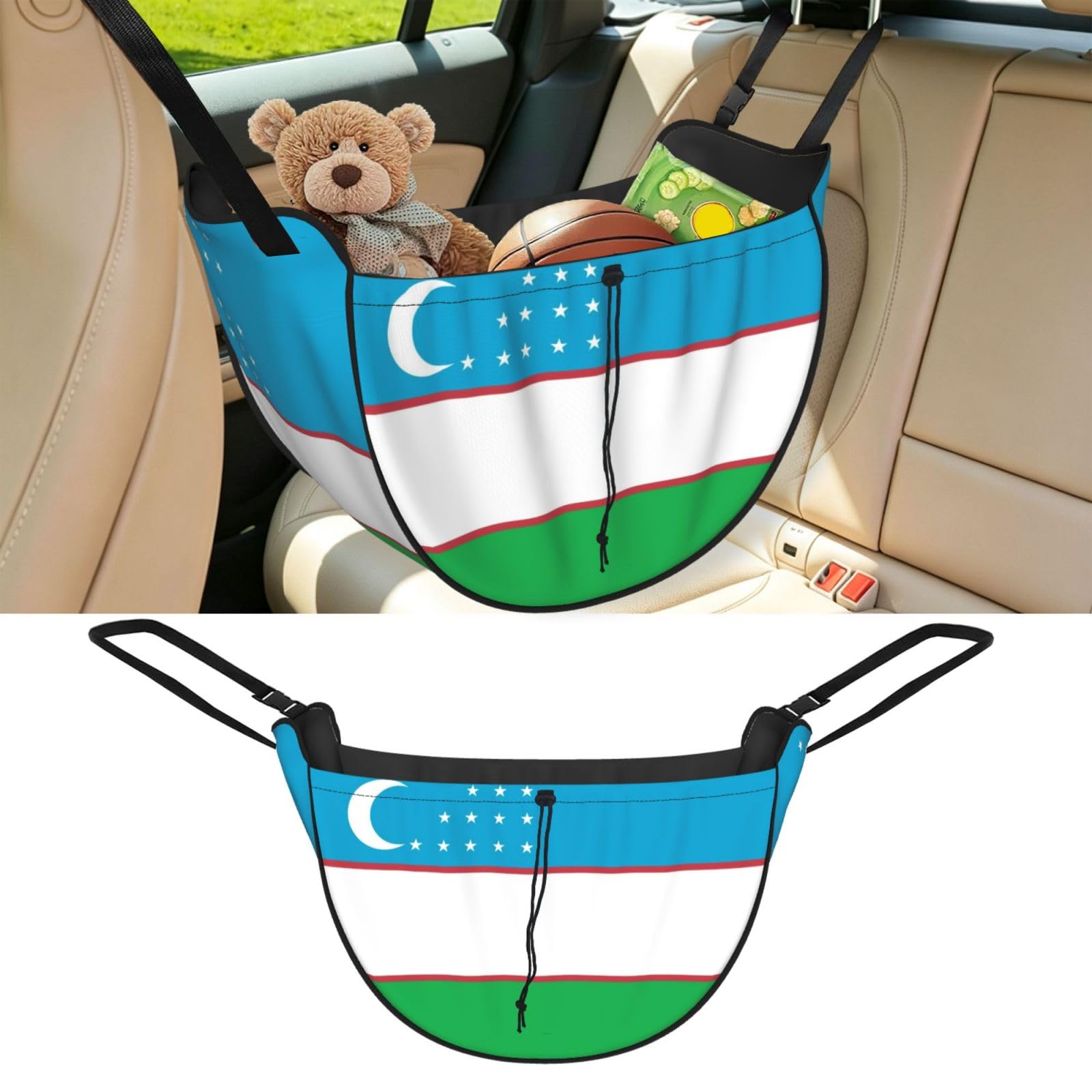 Cntdbu Black Flag Of Uzbekistan Car Seat Organizer-Backseat Storage Bag For Travel