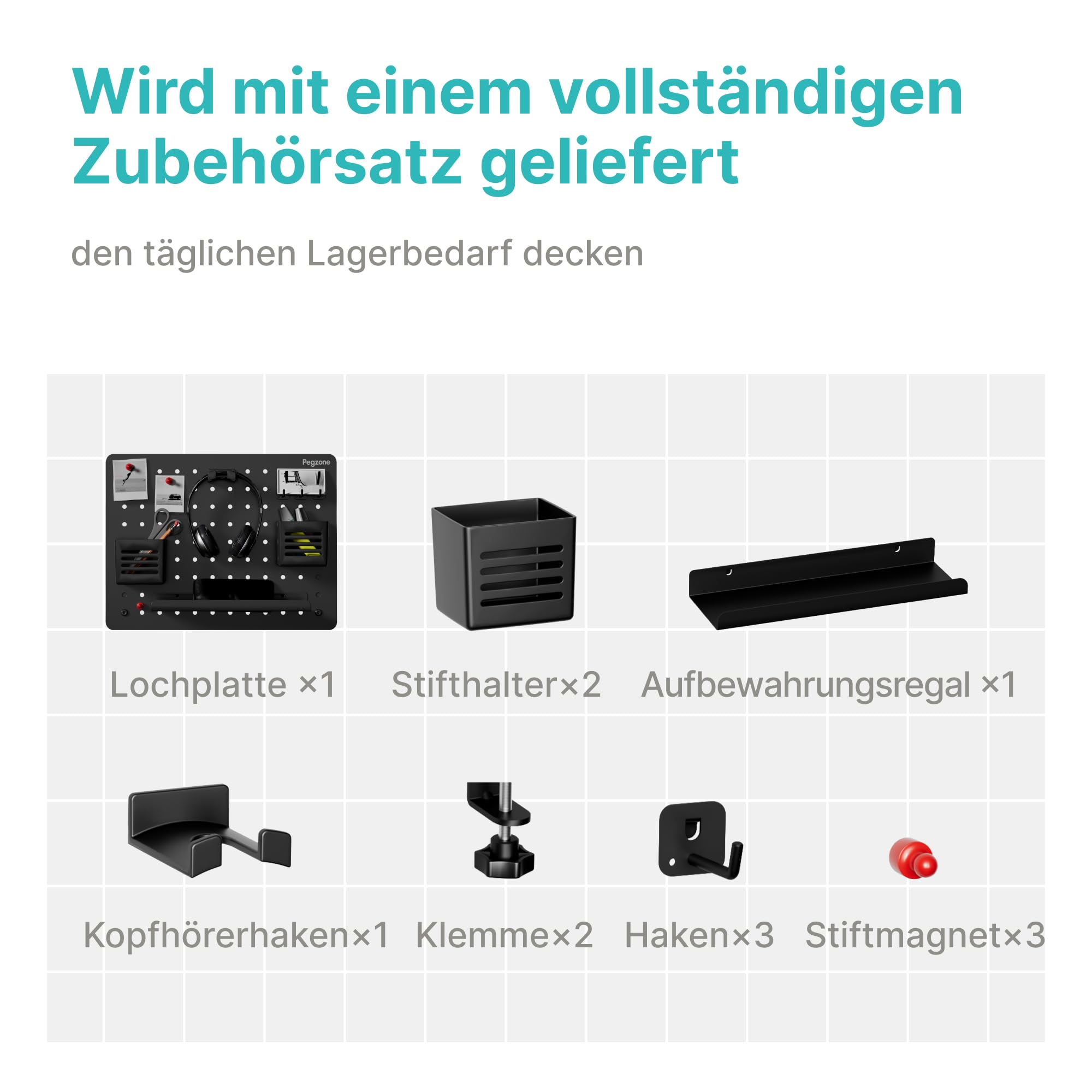 PEGZONE Pegboard Schreibtisch Organizer, Metall Lochwand Klemme, Schwarz
