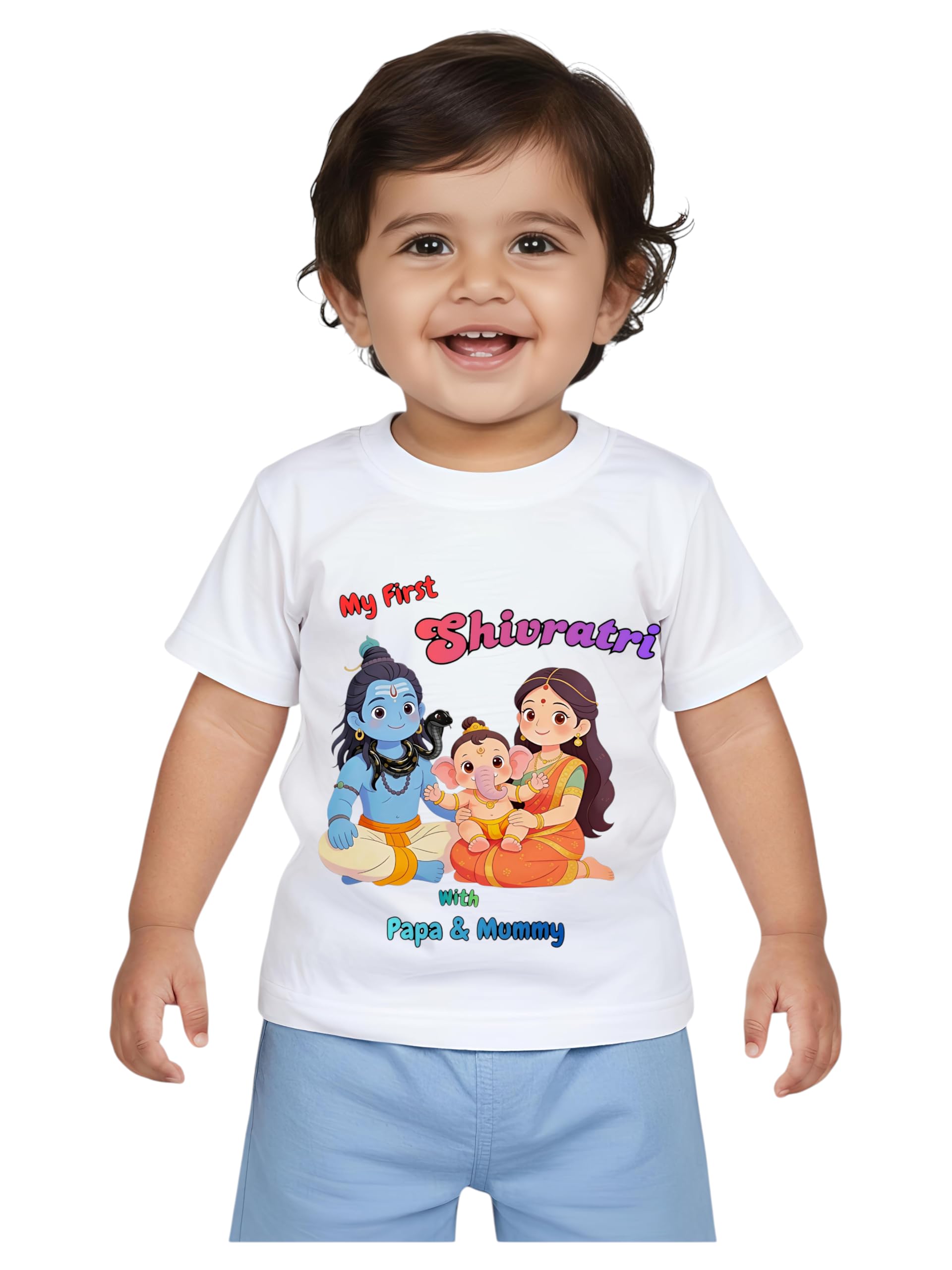My First Shivratri T-Shirt Outfit Dress for Baby Boys Girls and Newborn | My First Mahashivratri with Mummy Papa Dress Photoshoot Props-image-23