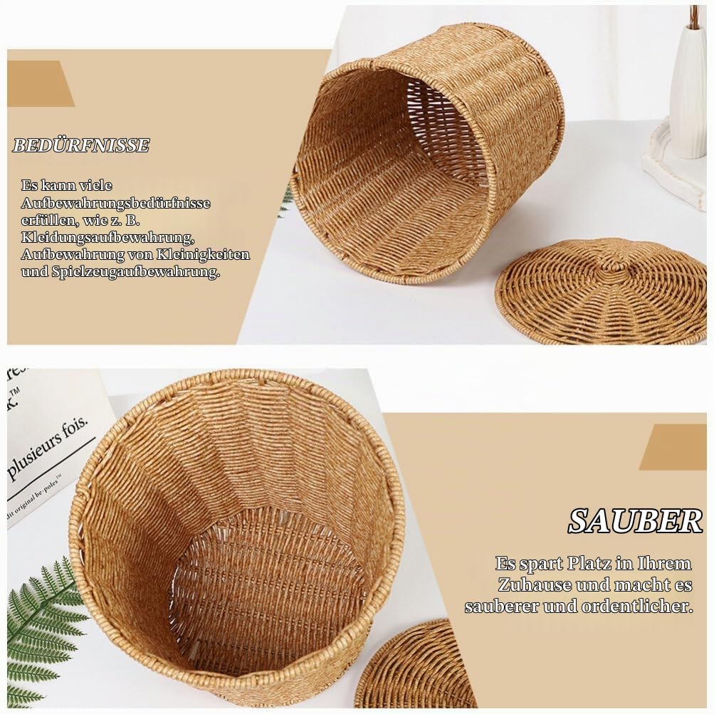 Zerodeko Rattan Korb Mit Deckel – Vielseitiger Wäschekorb Und Aufbewahrungskorb Für Schlafzimmer Wohnzimmer Und Bad – Geflochtener Mülleimer Für Schmutzwäsche Und Kleinigkeiten 11.42X9.25X7.87In