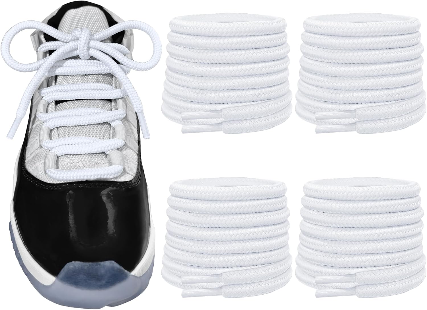 2Pairs Basketball Shoe Laces for Jordan 11 Sneakers, 5mm Thick Round Heavy Duty Shoelaces Strings Replacement