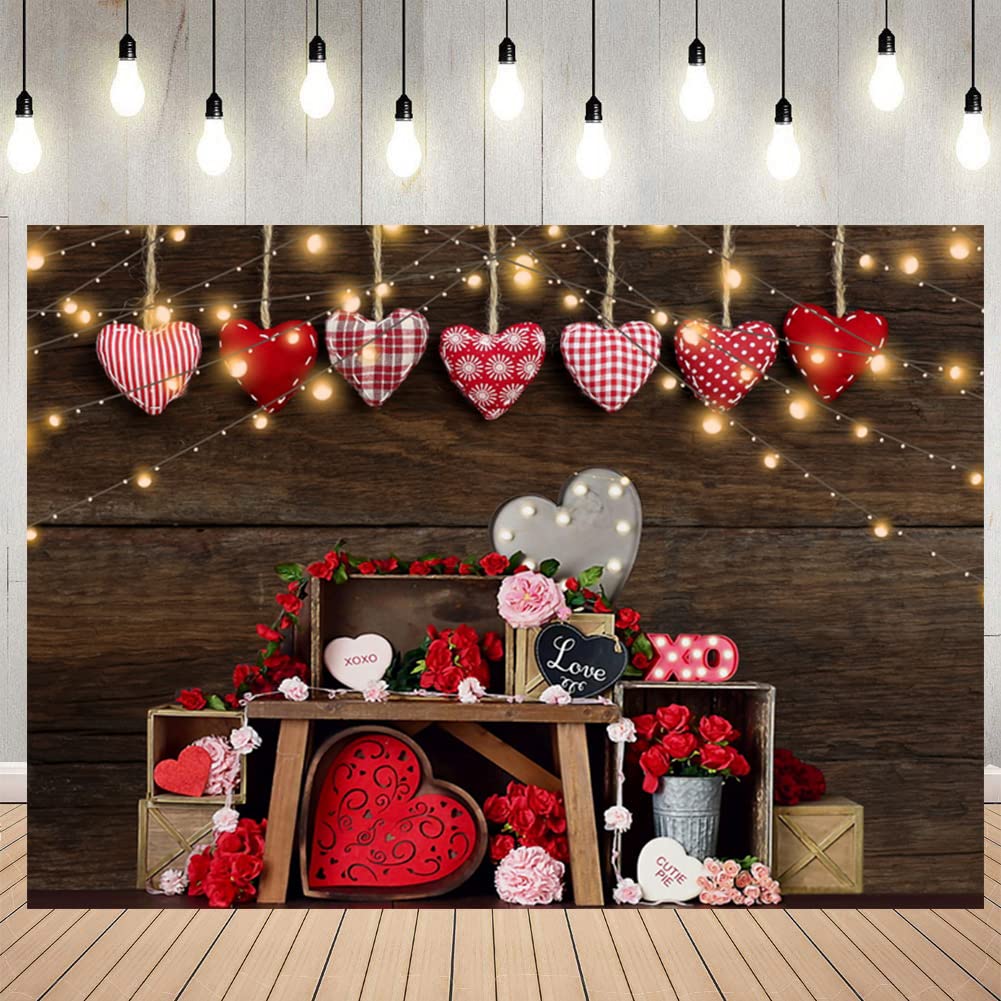 Amazon | MECOLO 7 x 5フィート バレンタイン背景 写真撮影用 素朴な