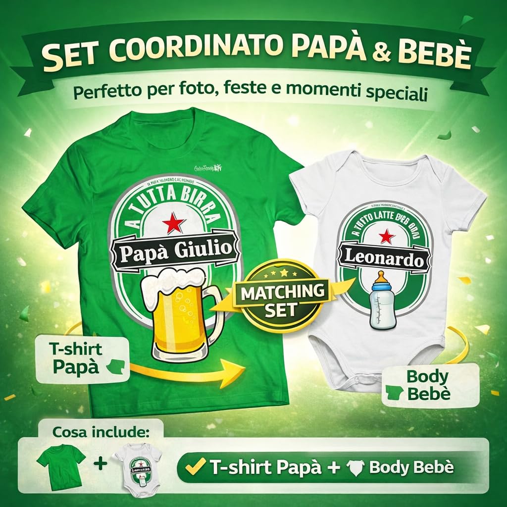 Colorfamily Coppia T-Shirt papà e Body Neonato Personalizzabile Padre Figlio A Tutta & Latte SoundsGood - Idea Regalo Bodino Divertente per Uso diurno