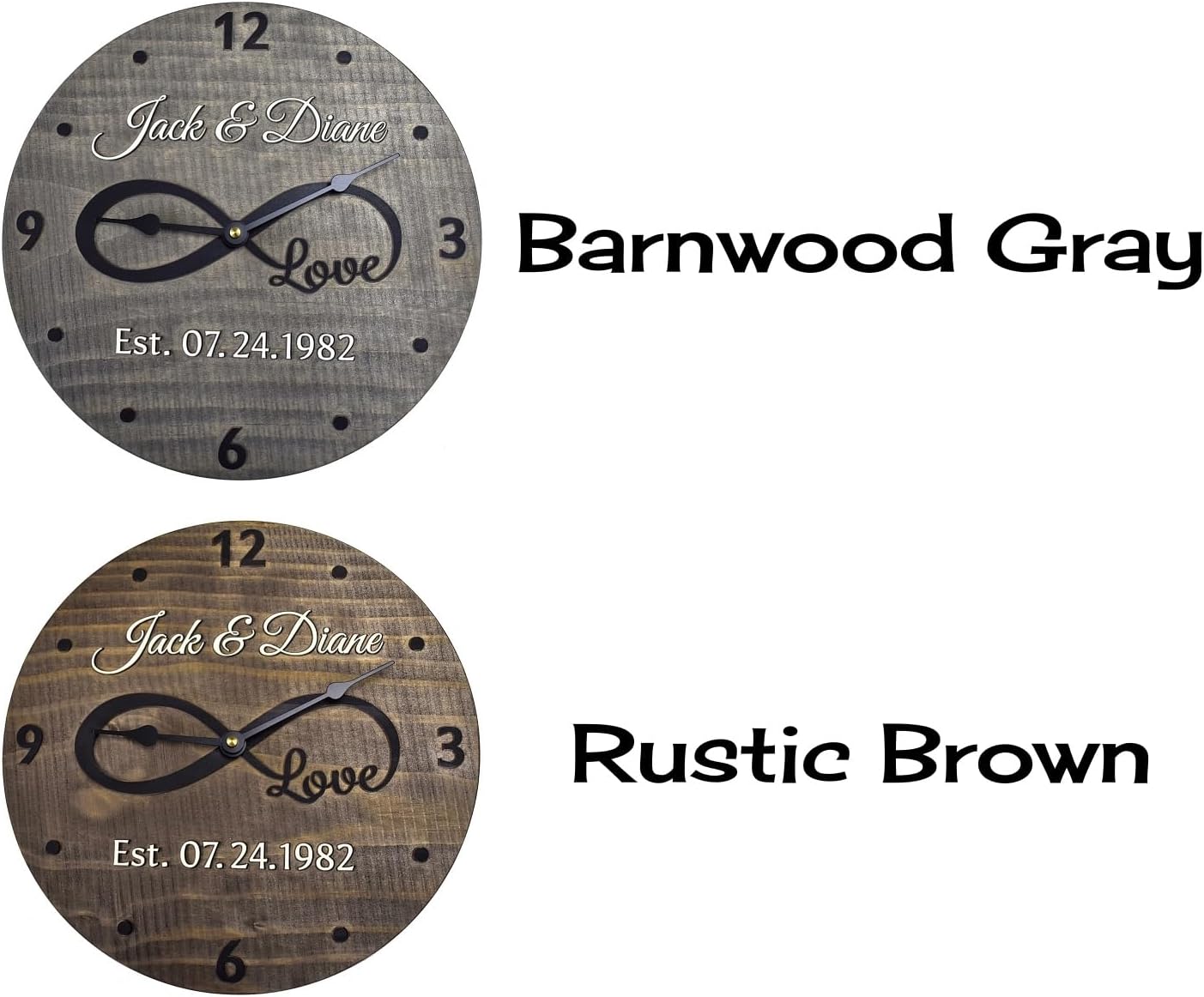 11 Inch Personalized Wooden Wall Clock with Infinity Symbol - Custom Made for Couple