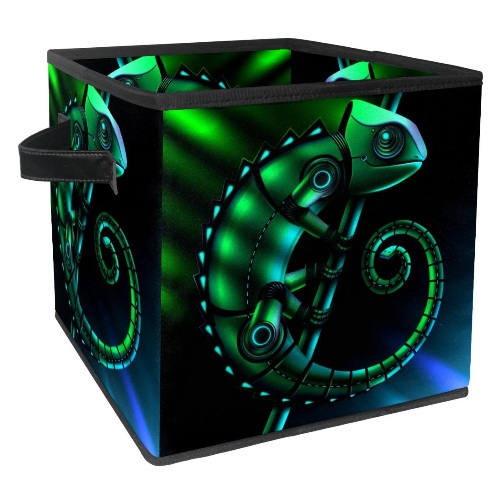 Boîte de rangement cube en tissu pliable avec poignées pour vêtement - Vert Lézard