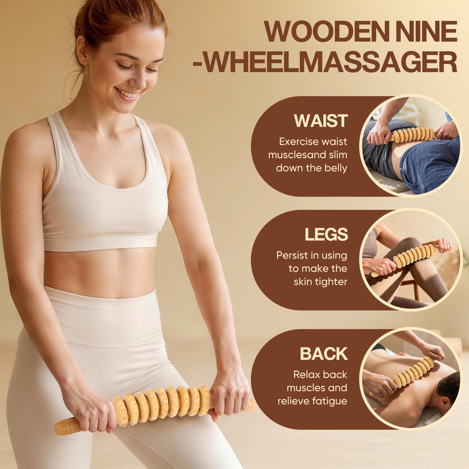 3 herramientas de masaje de terapia de madera, drenaje linfático y masajeador de madera para esculpir el cuerpo, herramienta anticelulítica de maderoterapia para masaje de tejidos profundos, alivio