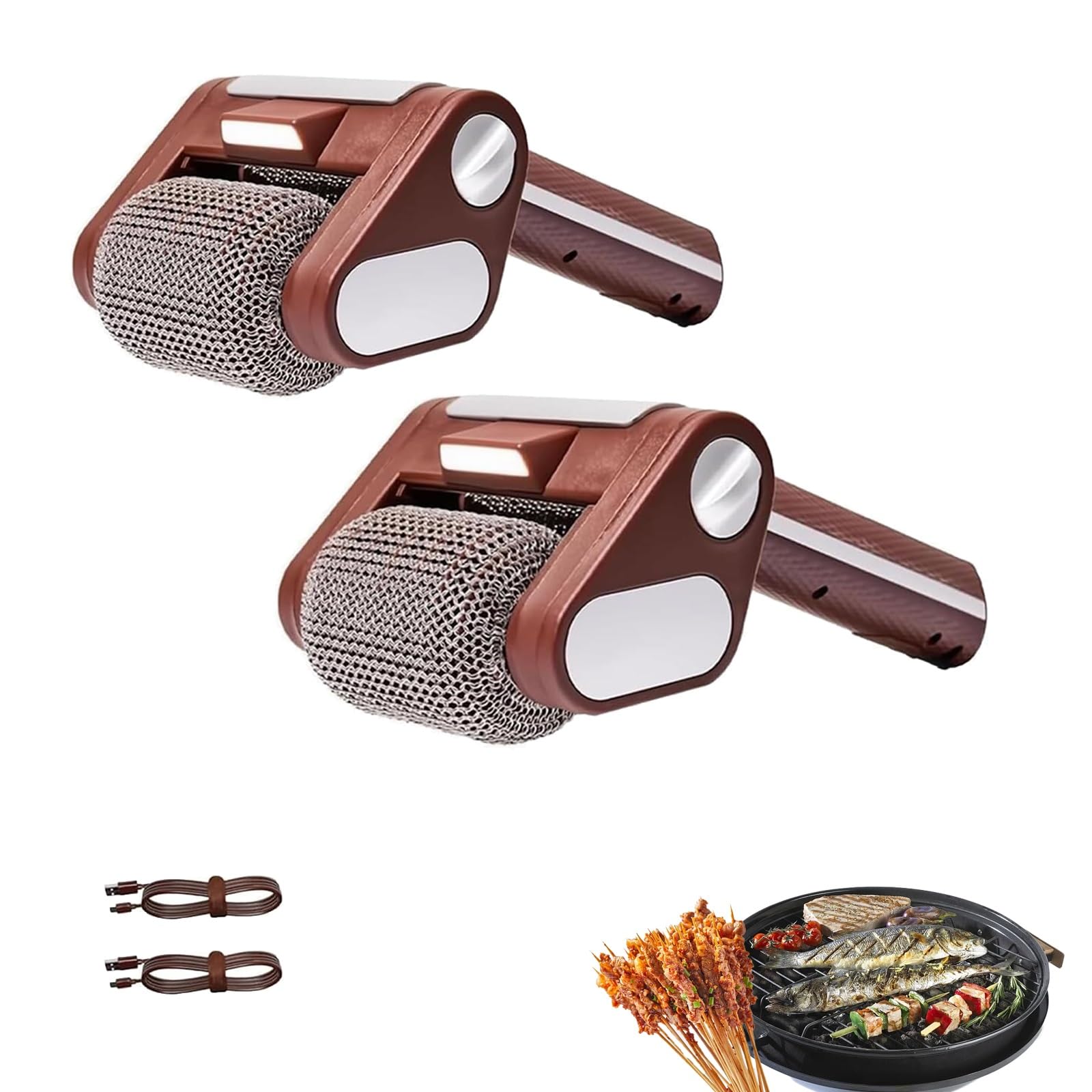 FBJAMZ Rechargeable Electric Grill Brush,with Detachable Stainless Steel Roller for Effortless Outdoor Cleaning,Perfect Grilling Enthusiasts