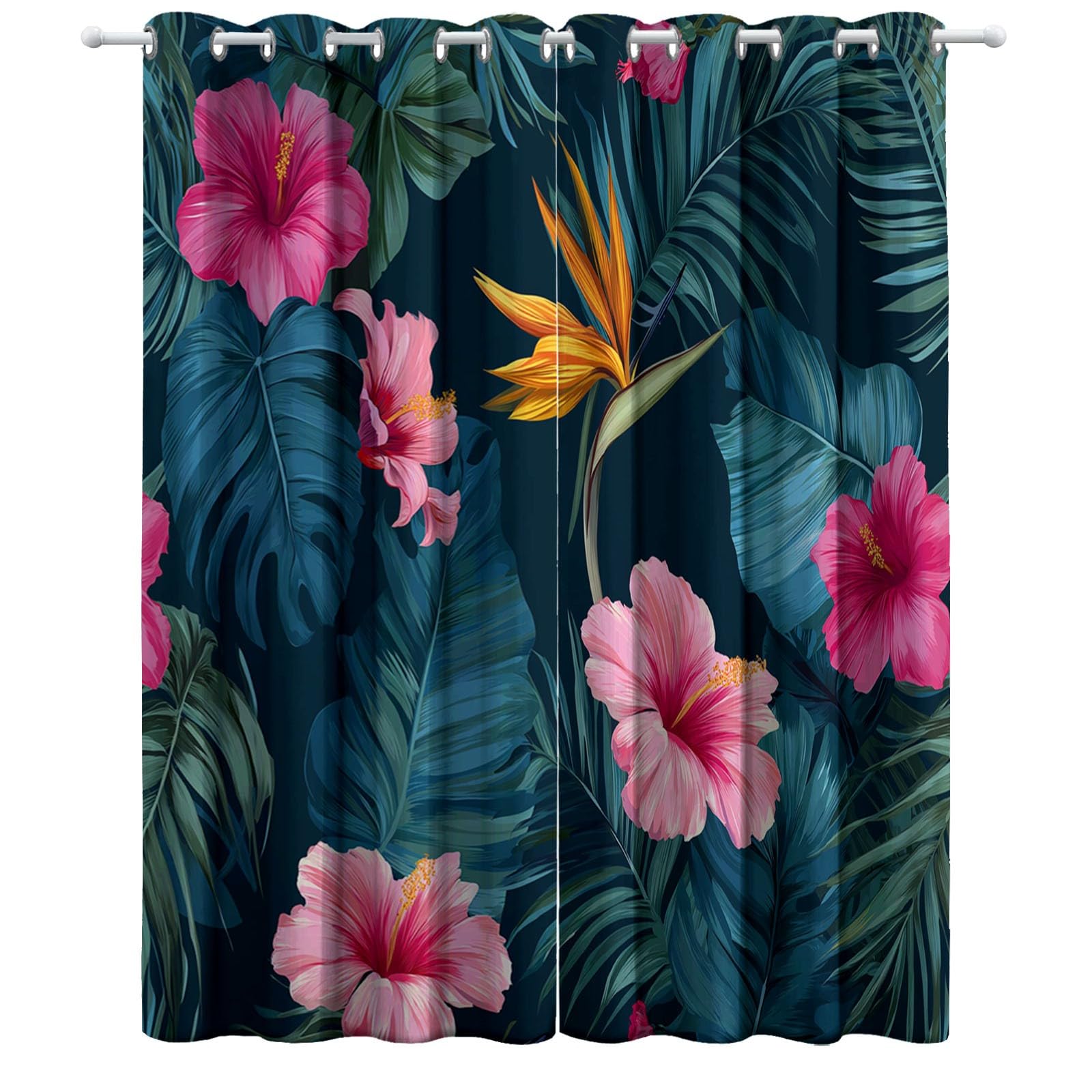 Zielone Termiczne zasłony zaciemniające 234 x 229 cm Liście Tropikalne Krajobrazy Kwiaty - Izolowane zasłony odporne na zimno i ciepło, gruba tkanina, idealne do salonu, sypialni lub biura