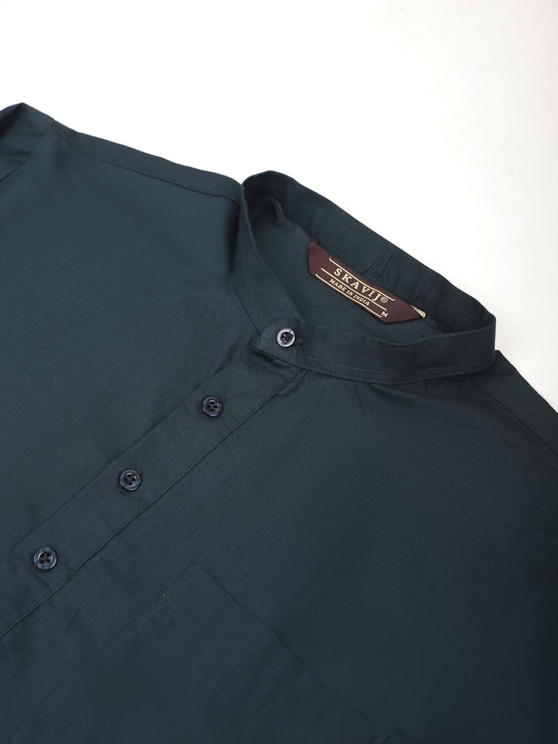 SKAVIJ Men’s Cotton Kurta Shirt – Long Sleeve Henley Tunic with Mandarin Collar Chest Pocket – Casual Ethnic Wear Top - Image 6