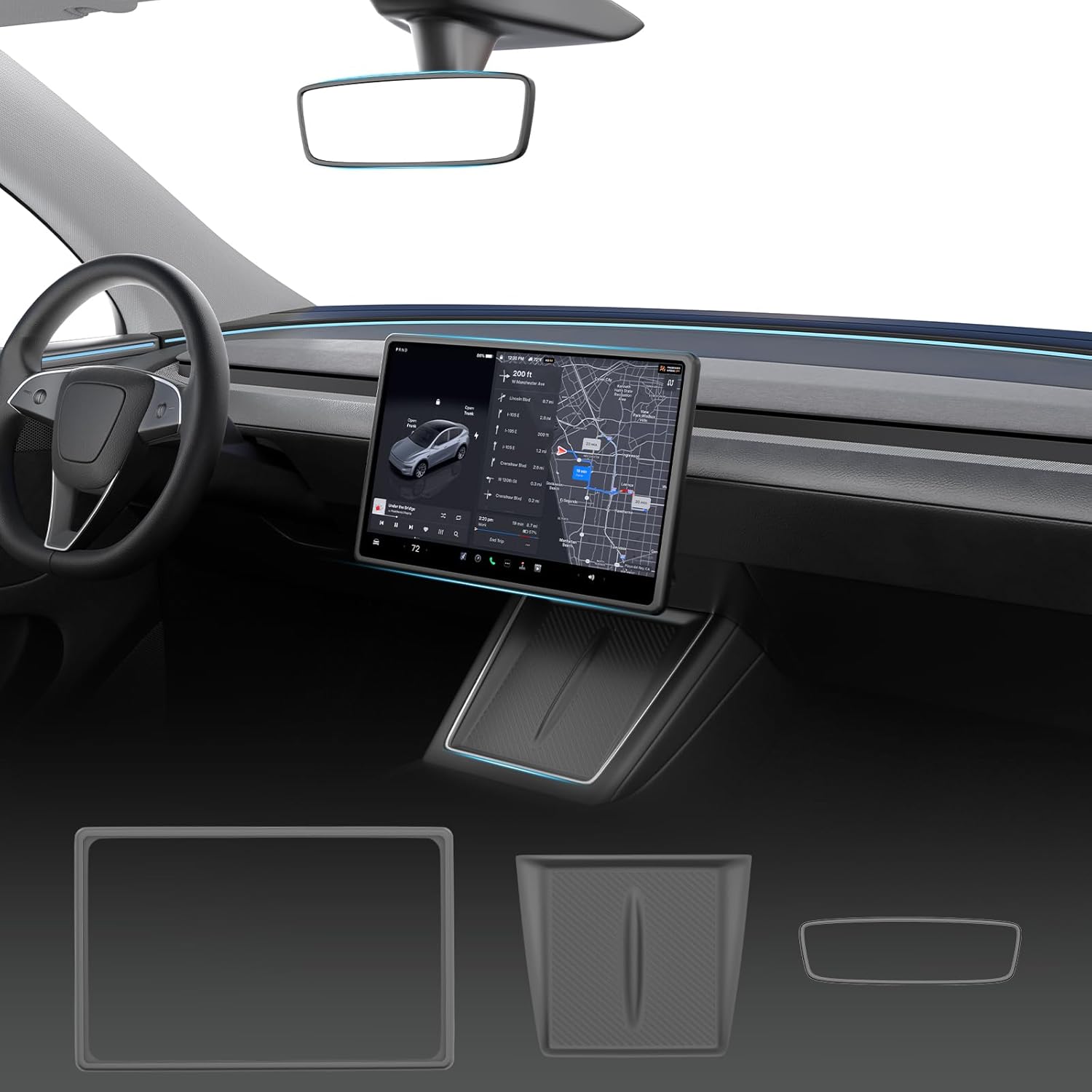 Wigoo 3PCS Center Console Accessories for Tesla Model Y Juniper [Wireless Charger Mat, 15.4'' Screen Edge Cover, Rearview Mirror Cover] for Model Y Juniper (Premium and Performance Only), White