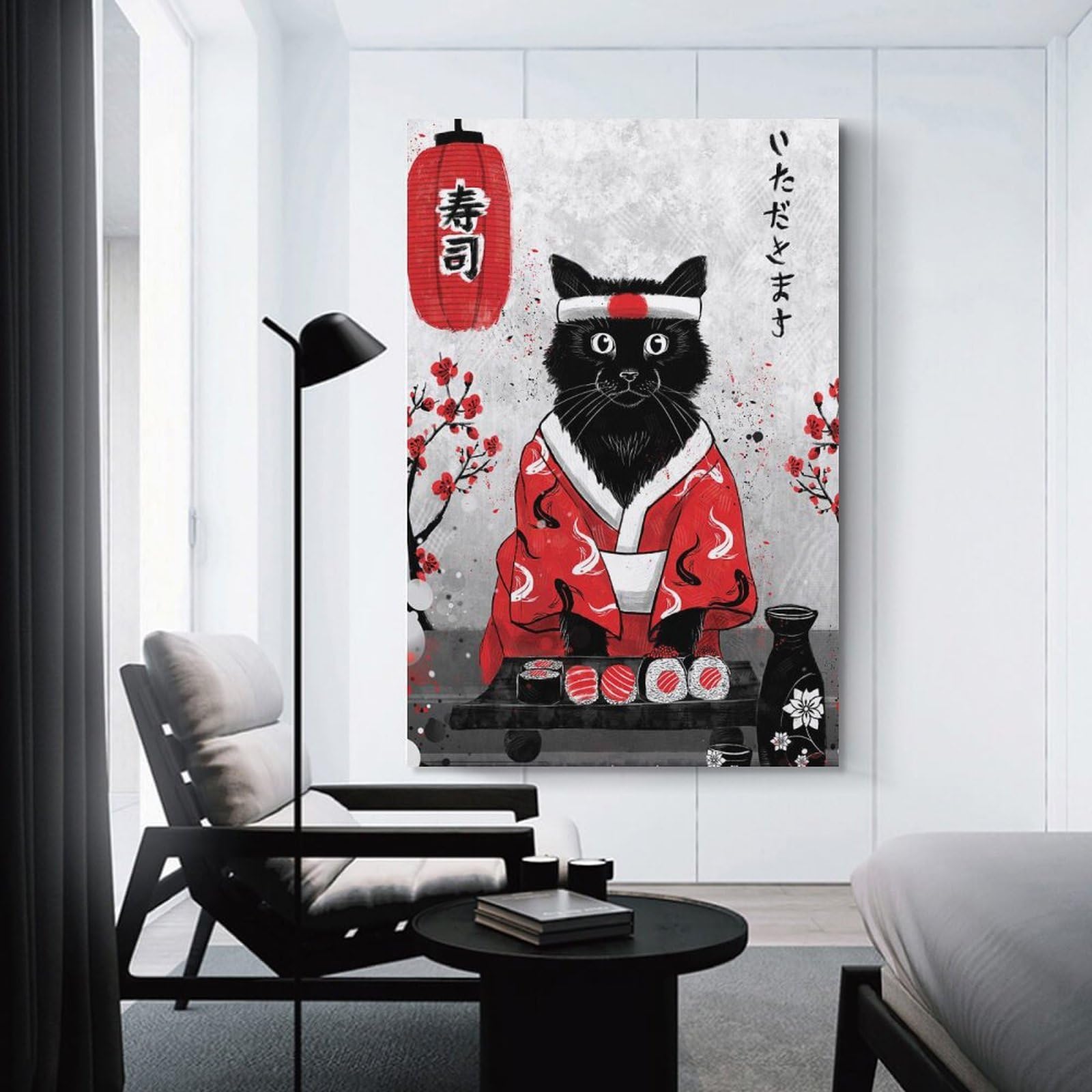 Junmoney Room Decor Wall Art Sushi Cat - Ruby Art, 24x36inch(60x90cm), for Hallway, Bedroom Or Modern Interiors, Gift Idea for Housewarming And Birthdays