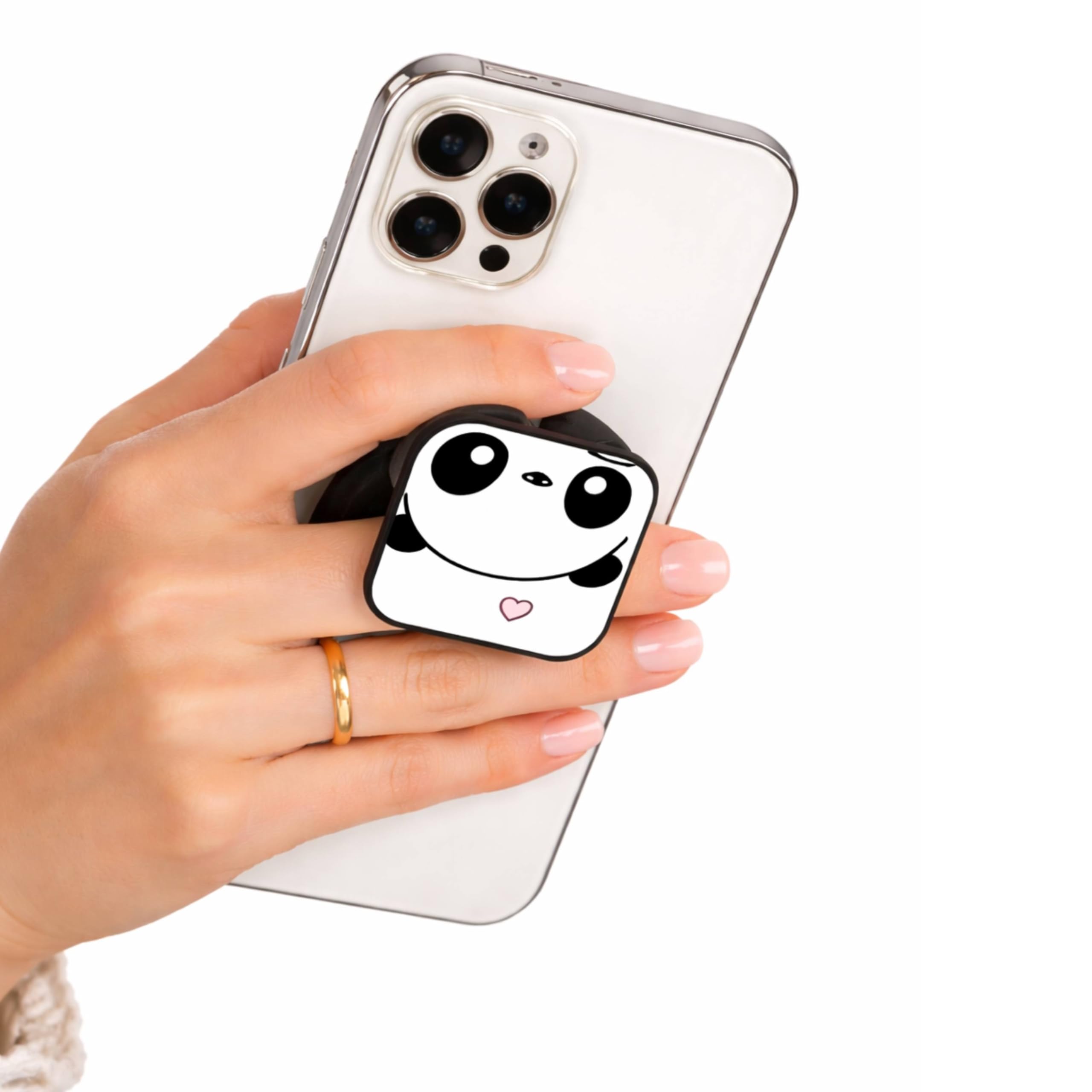Designer HD Printed Mobile Back Grip Socket Grip Expanding Square Mobile Stand for Android or Apple Smartphones (Made in India Product) Panda-image-0