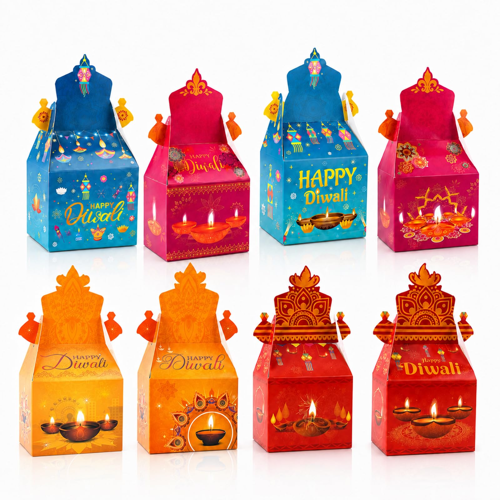 12 PCS Happy Diwali Treat Box, Happy Divali Decoration Divali Boxes, Diwali Decorations, Lights Festival Party Decorations Supplies, for Deepavali Party Favors, Candy Goodie, Snack Packaging