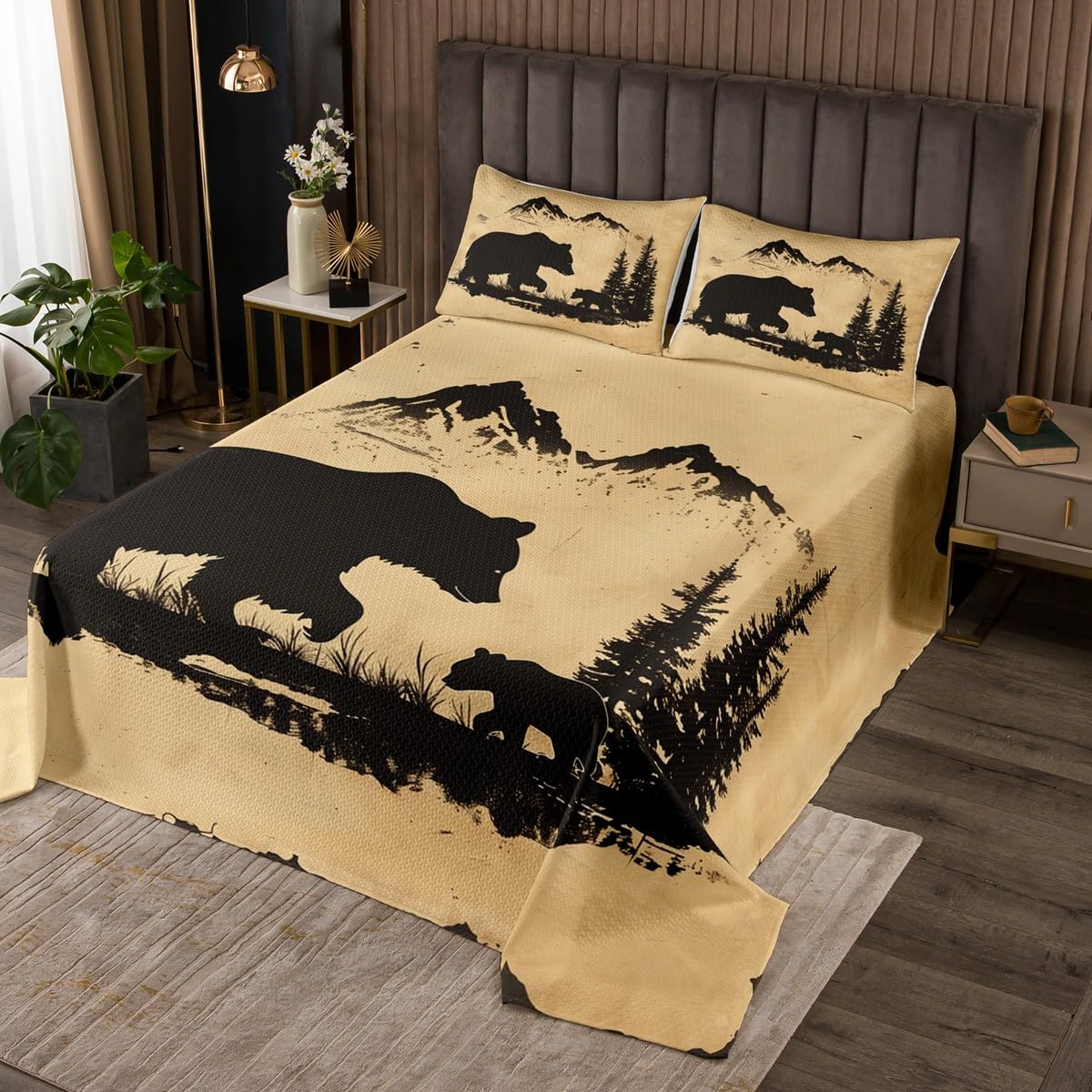 Feelyou Bear Bedspread Queen Size Kids Wild Western Farmhouse Animal Coverlet Set for Boys Girls Mountain Woodland Wildlife Hunting Quilted Coverlet Room Decor