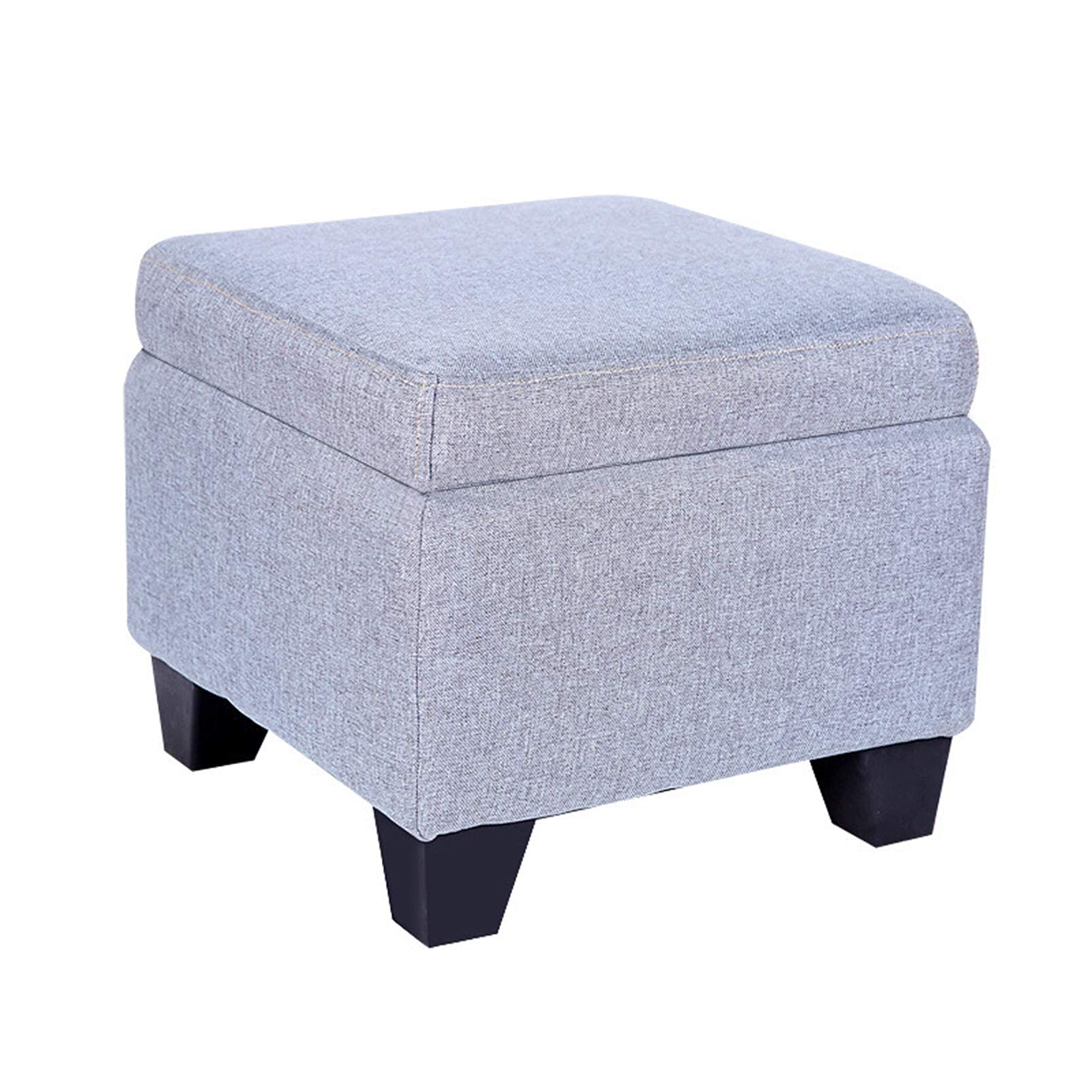 Tabouret repose-pieds rembourré en lin et bois avec coffre de rangement discret pour salon