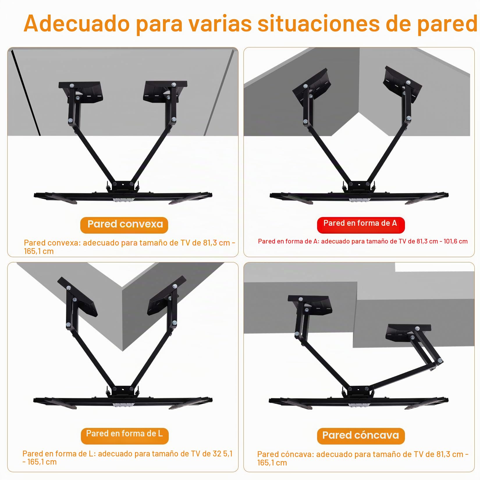 UNHO Soporte TV Pared Esquina, Soporte TV 32"-65" LED/LCD/Plasma - Soporte Televisión Articulado para Esquina - Inclinable y Giratorio - Carga hasta 35kg - VESA 600x400 - con Nivel de Burbuja