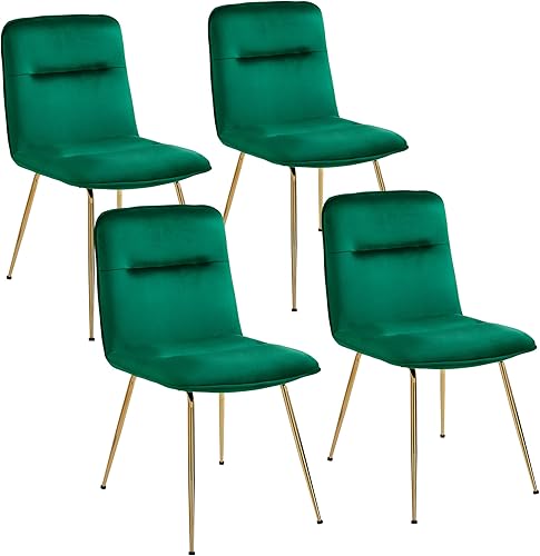 Art Leon Juego de 4 sillas de comedor tapizadas de terciopelo, modernas sillas laterales sin brazos con patas de metal dorado para cocina, sala de