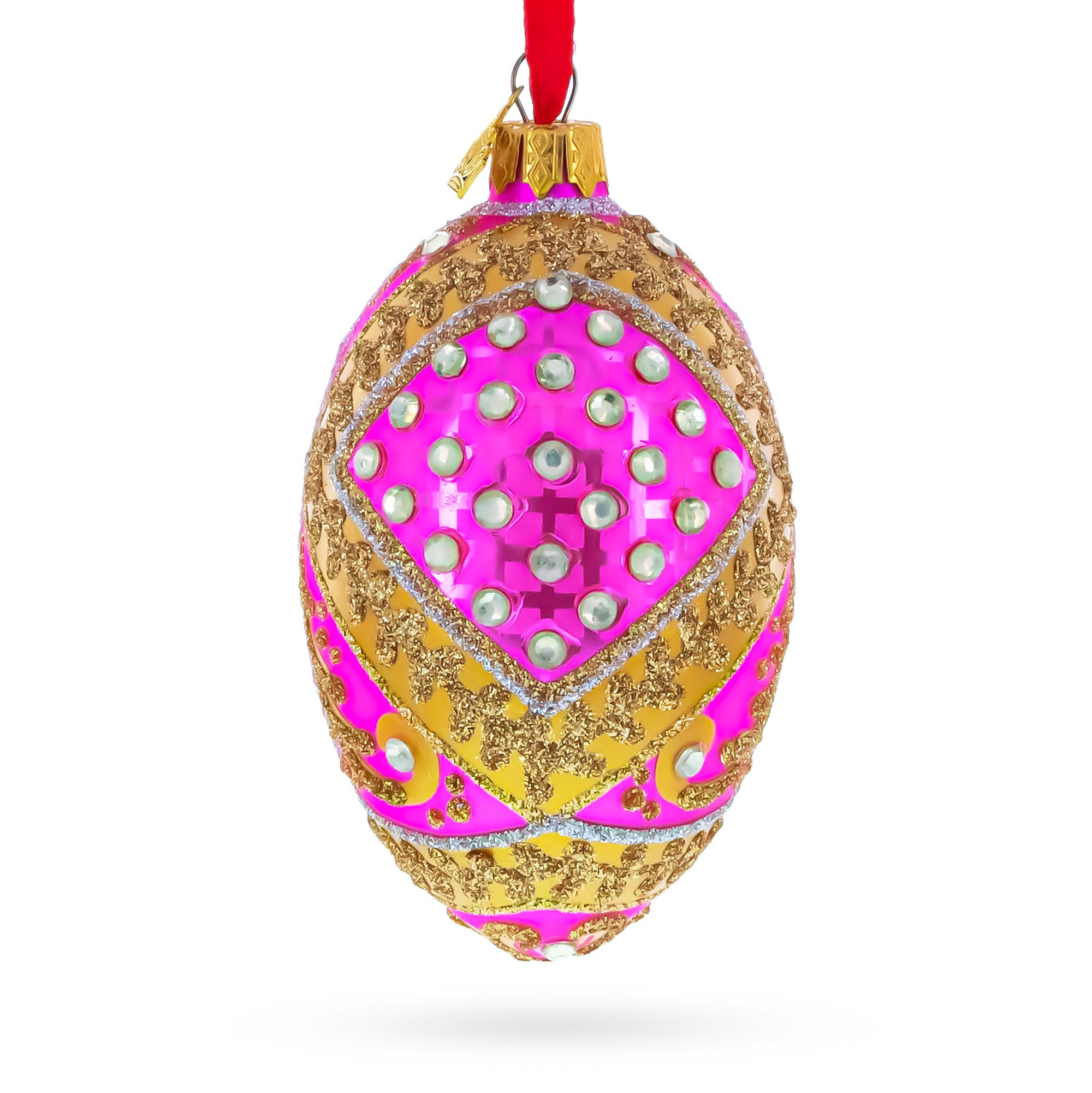 Œuf décoratif en verre rose BestPysanky pour décoration d'intérieur