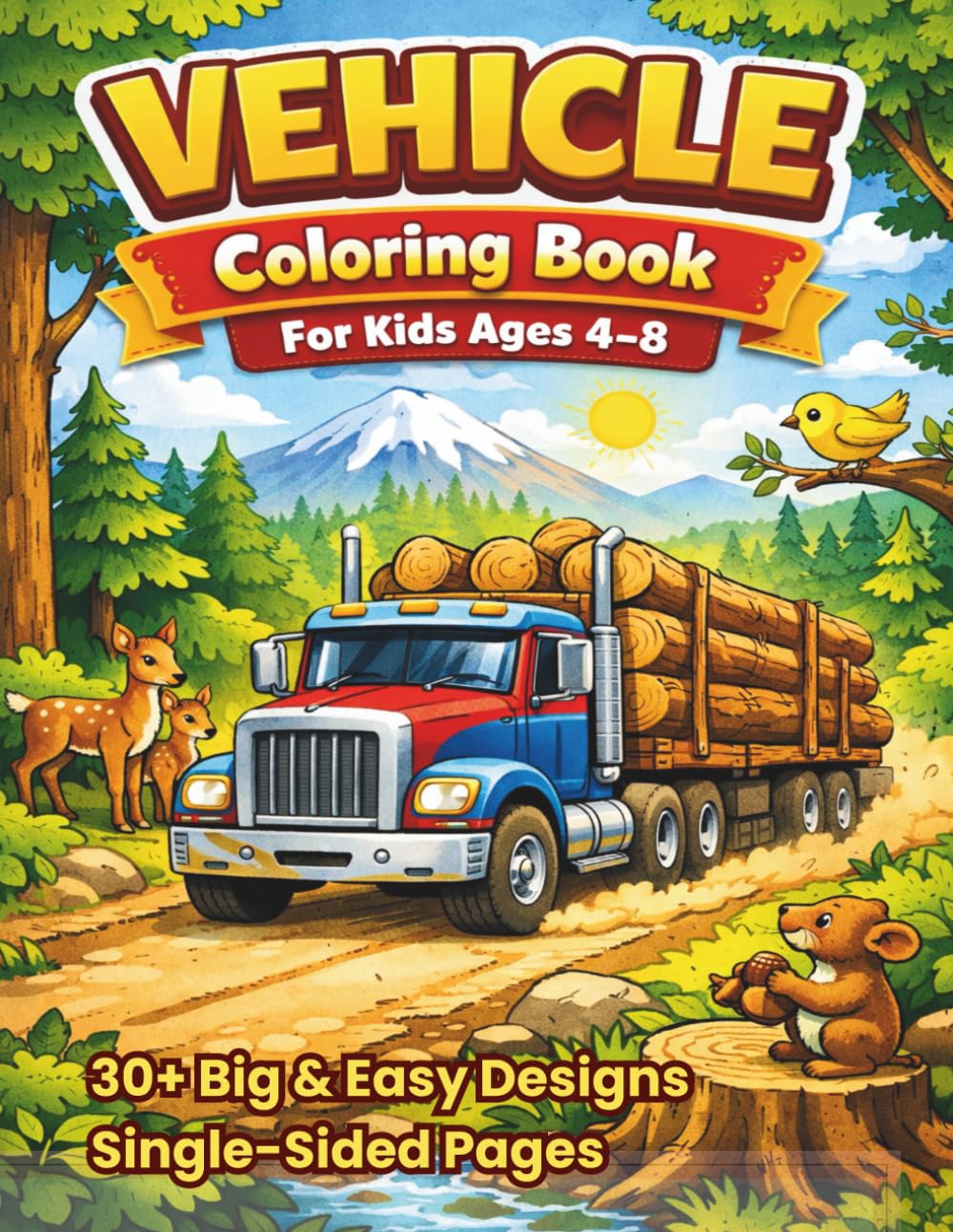 Vehicle Coloring Book for Kids Ages 4–8: Fun Cars, Trucks, Buses and More – Easy and Cute Designs for Boys and Girls