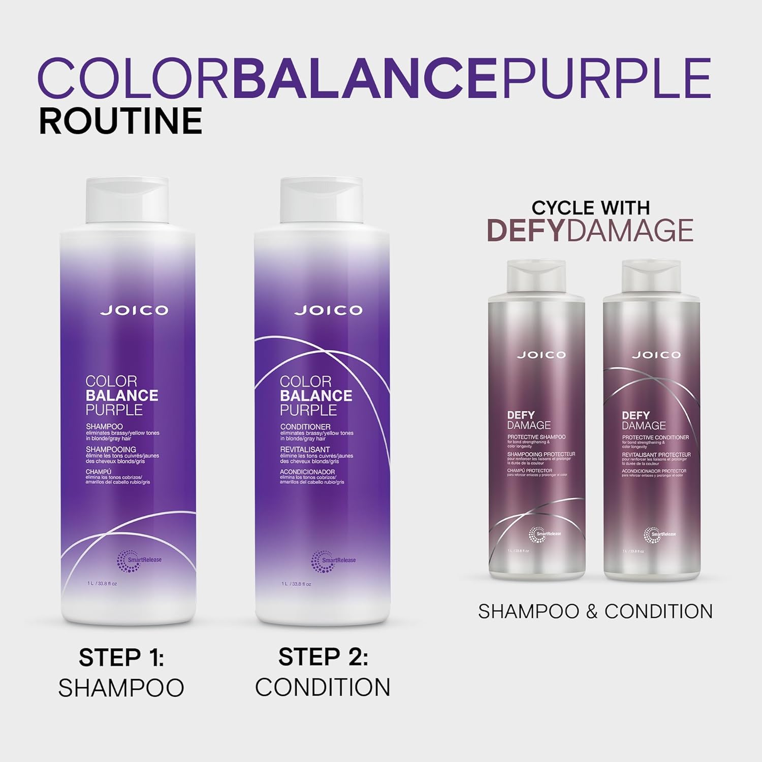Joico Color Balance Purple Shampoo | For Cool Blonde or Gray Hair | Eliminate Brassy Yellow Tones | Boost Color Vibrancy & Shine | UV Protection | With Rosehip Oil & Green Tea Extract - Image 6