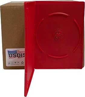 USDISC DVD Cases Slimline 7mm Premium, Single 1 Disc, Red, Pack of 25