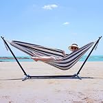 Hommage double portable - Patio Hammock Lit de camping suspendu à deux personnes pour patio, jardin, porche, extérieur et intérieur - Hamacs en tissu de coton tissé doux avec sac de transport portable