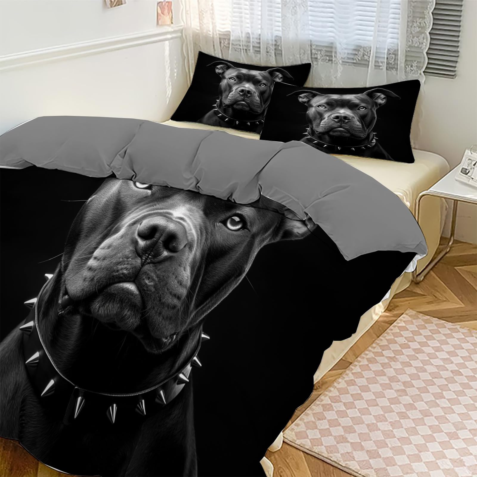 Housse de couette chien noir en tissu respirant pour lit d'enfant facile à laver