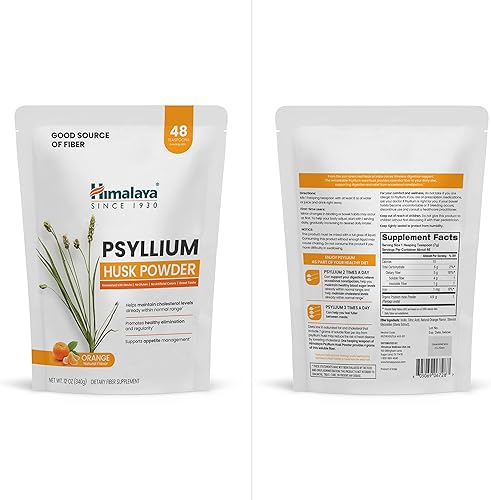 Miniatura 8 de Himalaya Polvo de cáscara de psyllium naranja, suplemento de fibra diaria con psyllium orgánico para regularidad y apoyo digestivo, sin azúcar, sin