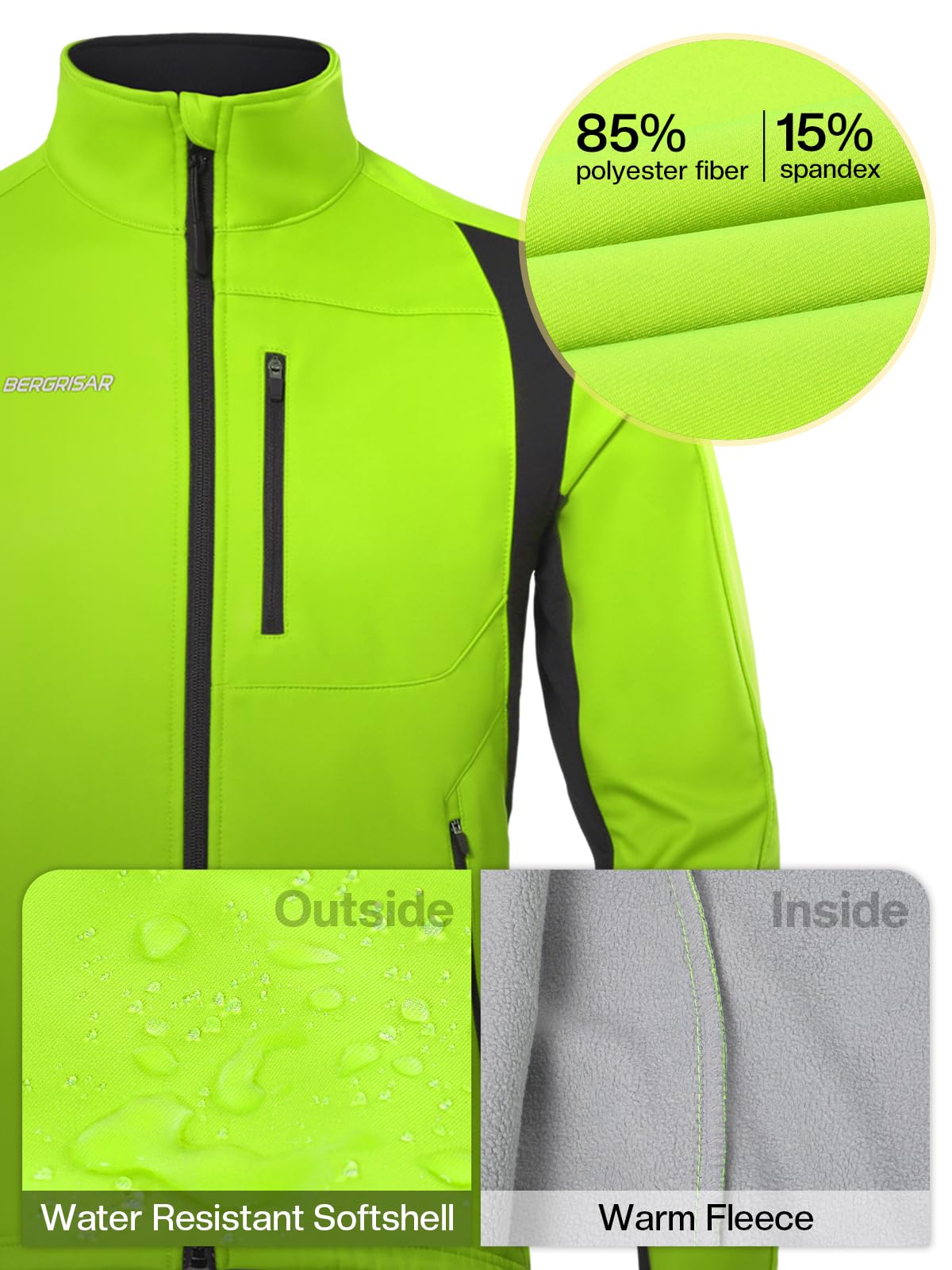 BERGRISAR Giacca Ciclismo Uomo Invernale per Bici MTB Gravel Antivento Termica Impermeabile con 6 tasche