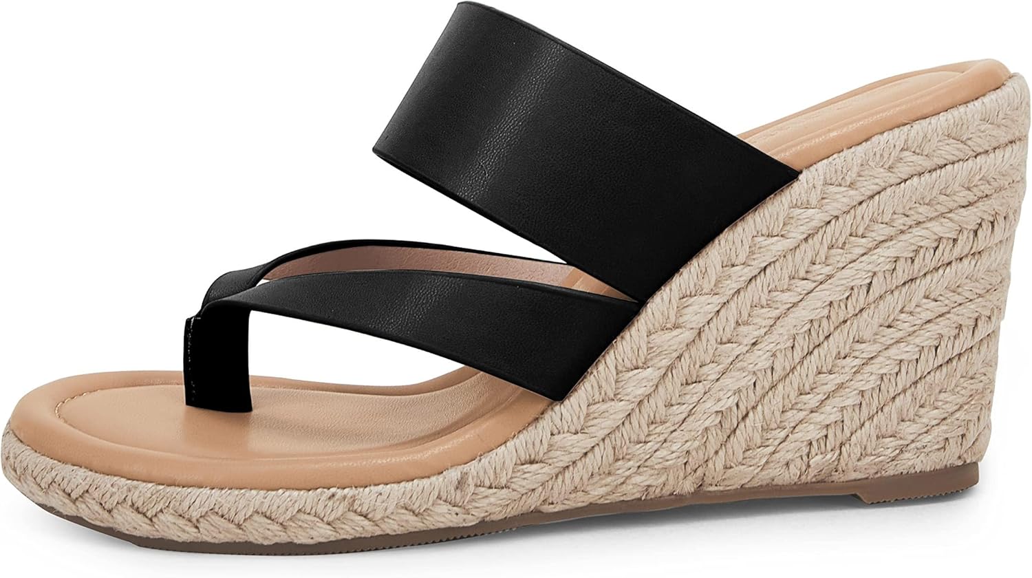 Coutgo Women's Espadrille Wedge Sandals Platform Thong Leather Strap Slides Backless Slip On Summer Casual Flip Flops - Image 3