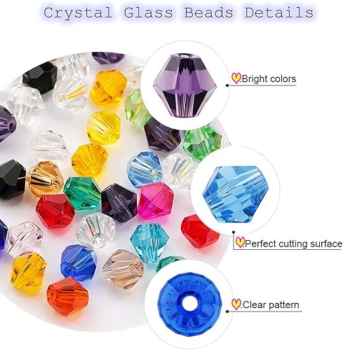 Miniatura 3 de FAMLEAF 100 cuentas de cristal de cristal, cuentas de vidrio de 0.315 pulgadas para la fabricación de joyas, cuentas de bicona, cuentas de cristal