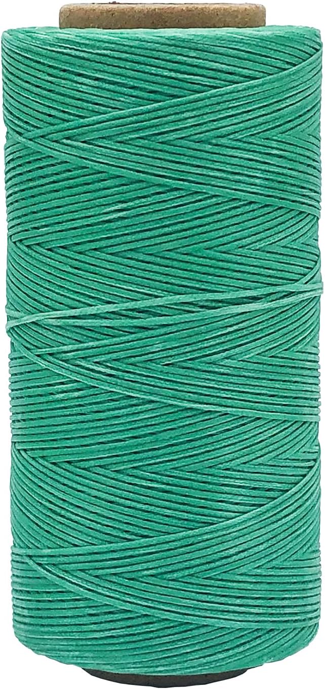 Waxed Leather Sewing Thread 295 Yds 0.8MM 150D Flat Polyester DIY Handcraft Stitching Cord No Knotting (Light Green S032)