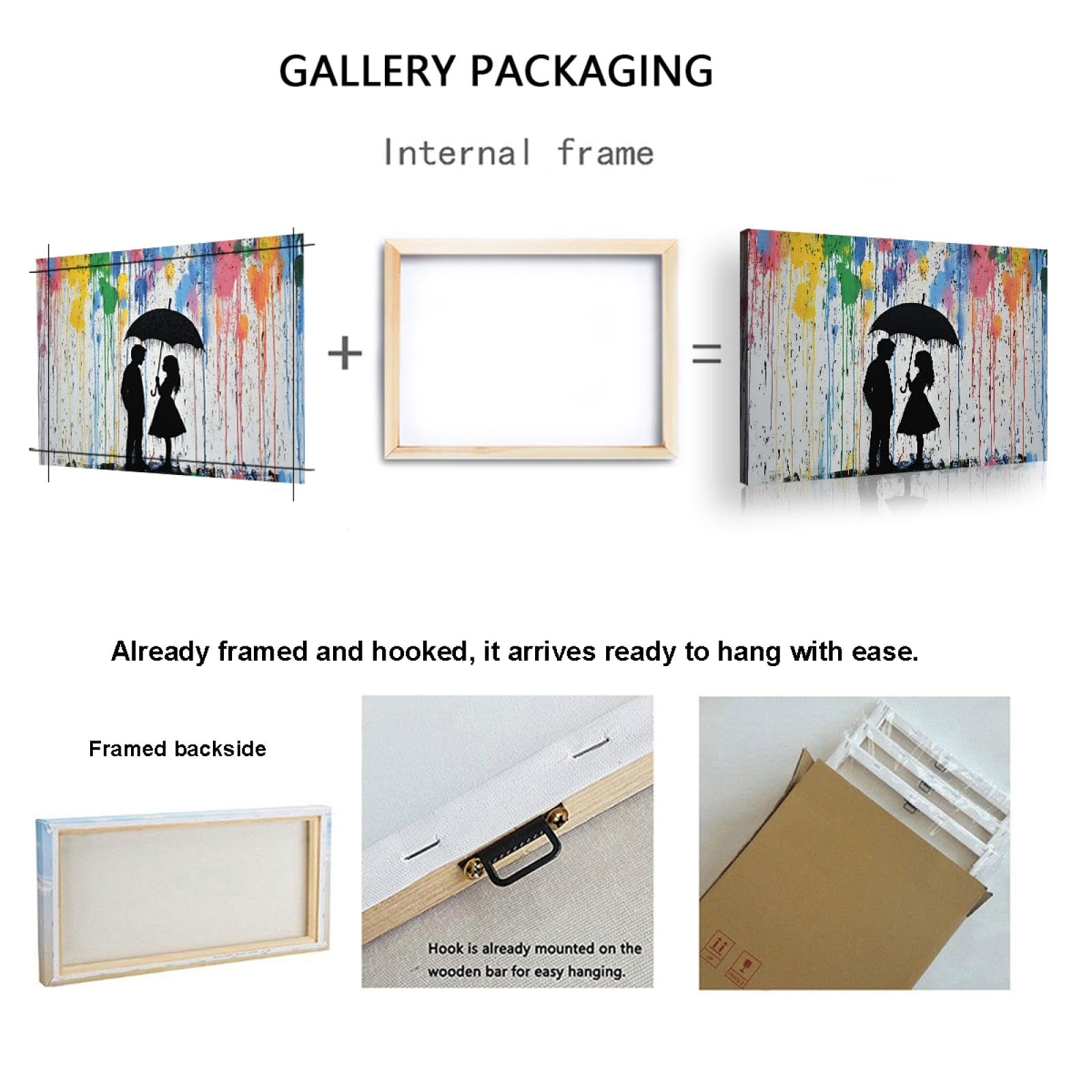SHENGPOSTER Stampe su tela graffiti ad acquerello giovane uomo e donna coppia con ombrello poster di arte della parete per soggiorno camera da letto bagno decorazioni per la casa 40x56cm Innerframe