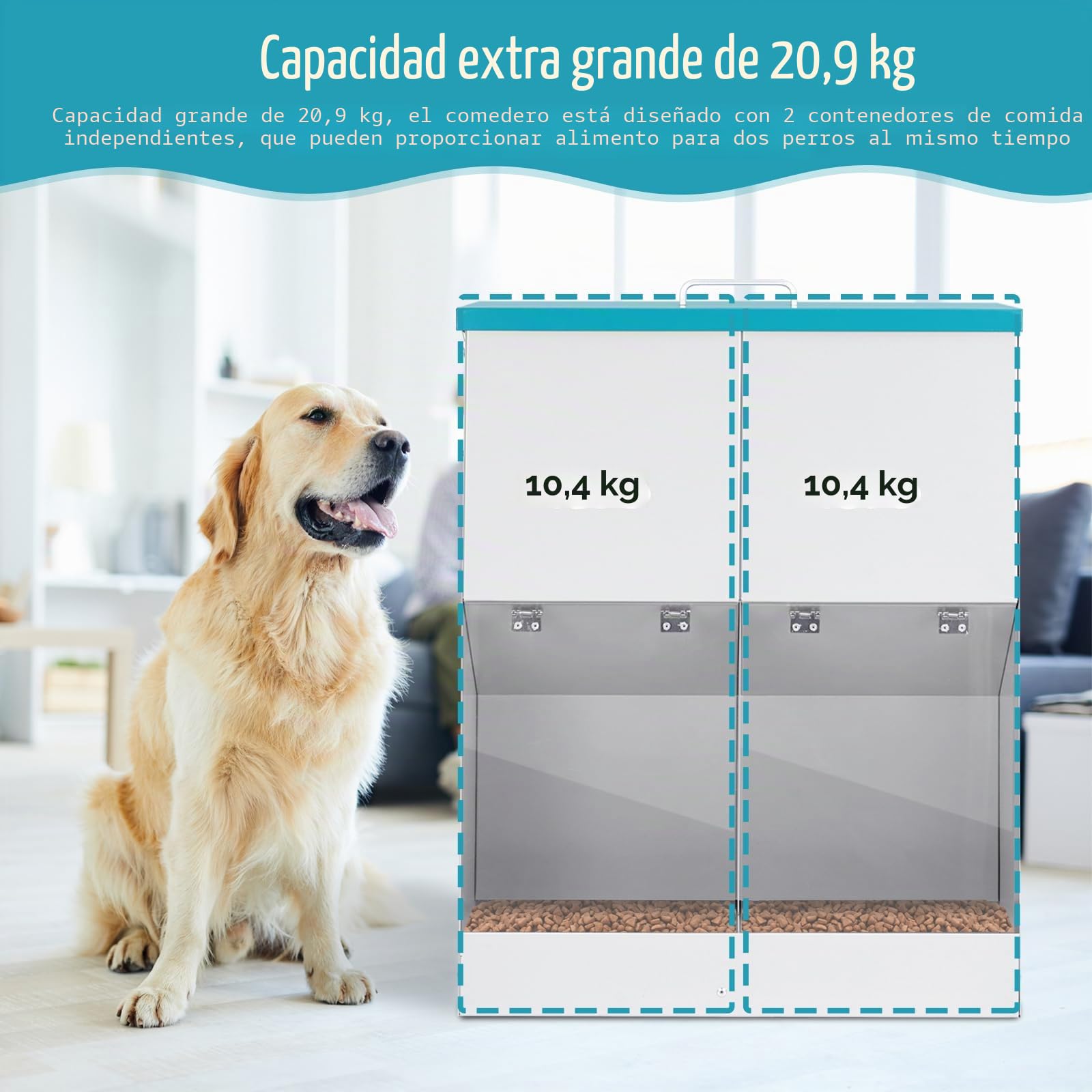 Comedero Automático por Gravedad para 2 Perros, Dispensador de Comida para Perros de Raza Grande de Metal Galvanizado de 46 Lbs, Comedero Doble para Mascotas para Exterior e Interior