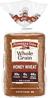 Pepperidge Farm Whole Grain Honey Wheat Bread, 24 oz Loaf - 10g Protein, 6g Fiber, 48g Whole Grains Per 2 Slices