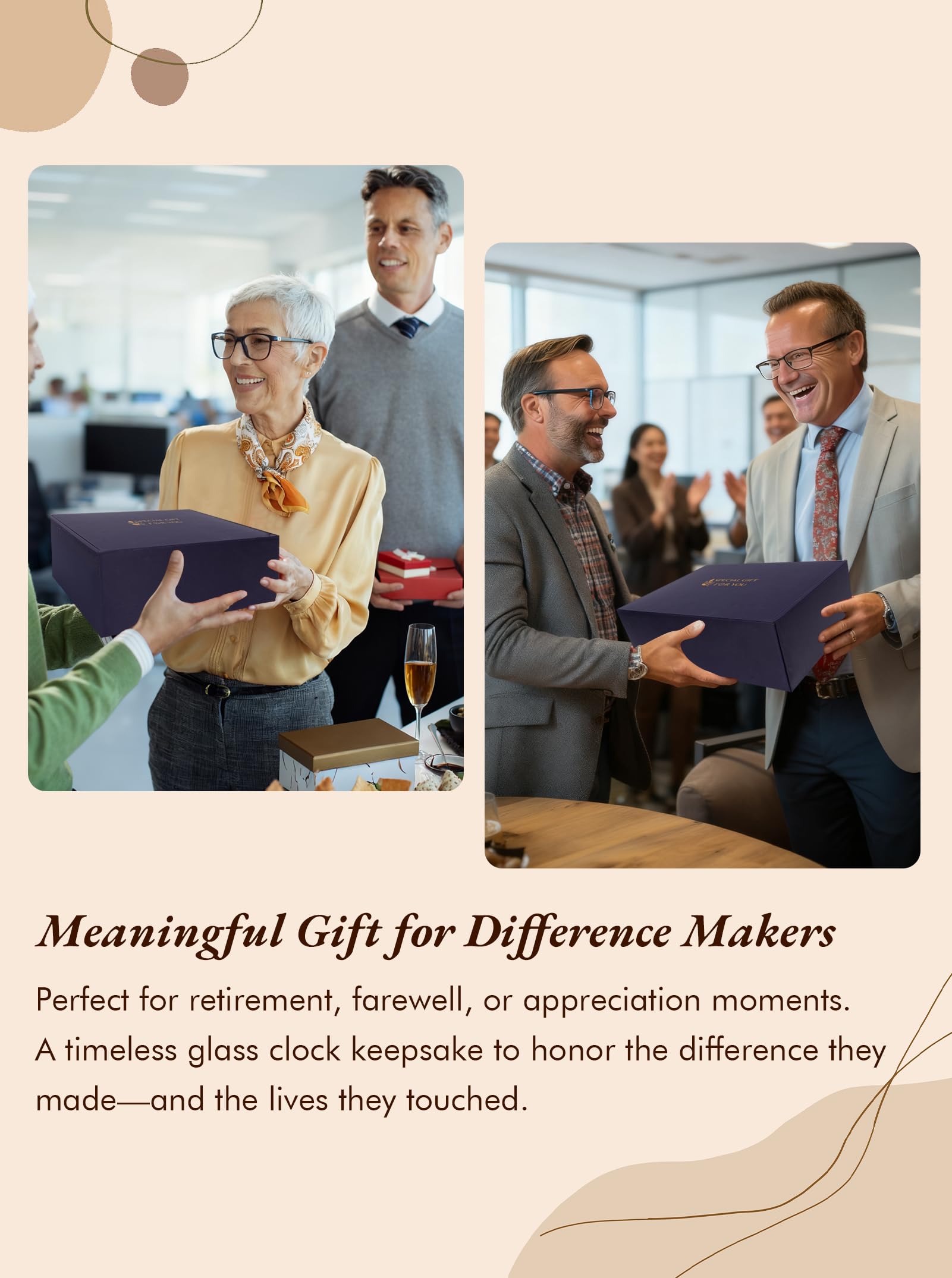 Orologio in vetro per pensionamento, regalo per donna e uomo, con base luminosa in legno, placca incisa addio per collega, capo, idea regalo per congratulazioni in pensione, idea regalo per amici