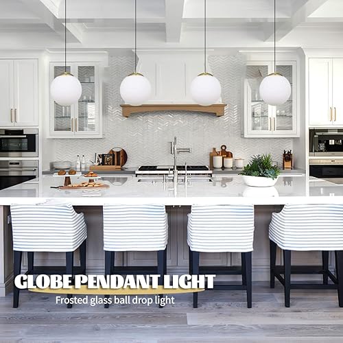 Miniatura 2 de KoKo&Yukina Mini lámpara colgante de globo moderna de 6 pulgadas, cristal ópalo con acabado de latón, lámpara colgante ajustable de mediados de