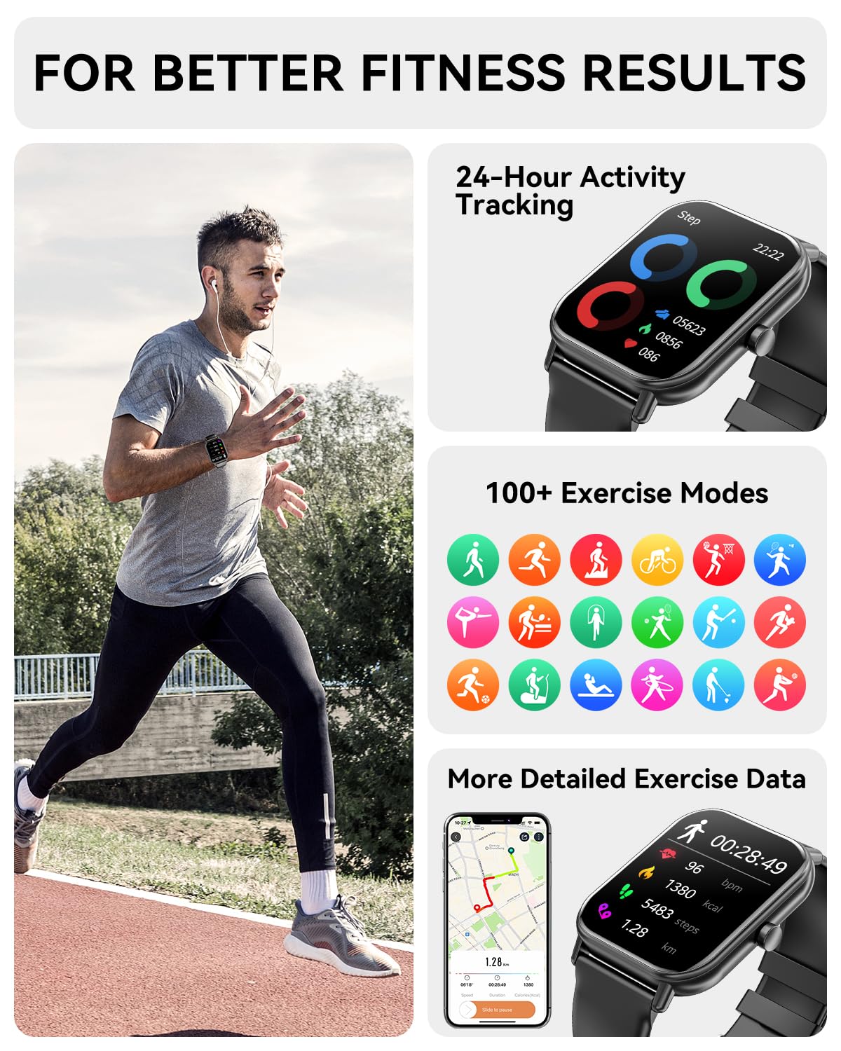 Haulvean Smartwatch con Chiamate Bluetooth,1.85''Smartwacth Uomo Donna,Fitnesswatch con 100+ Modalità Sportive,IP67 Impermeabile,SpO2,Monitor del Sonno,Contapassi Cardiofrequenzimetro per Android iOS