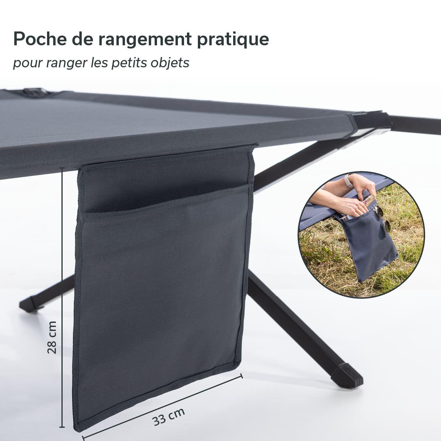 Skandika Lit de Camp Mutenia | Lit d’appoint Pliable avec Poche de Rangement, Max. 200 kg, 210 x 75 cm, Pieds antidérapants, Sac de Transport | Lit de Camp extérieur, Camping, Plage, Jardin