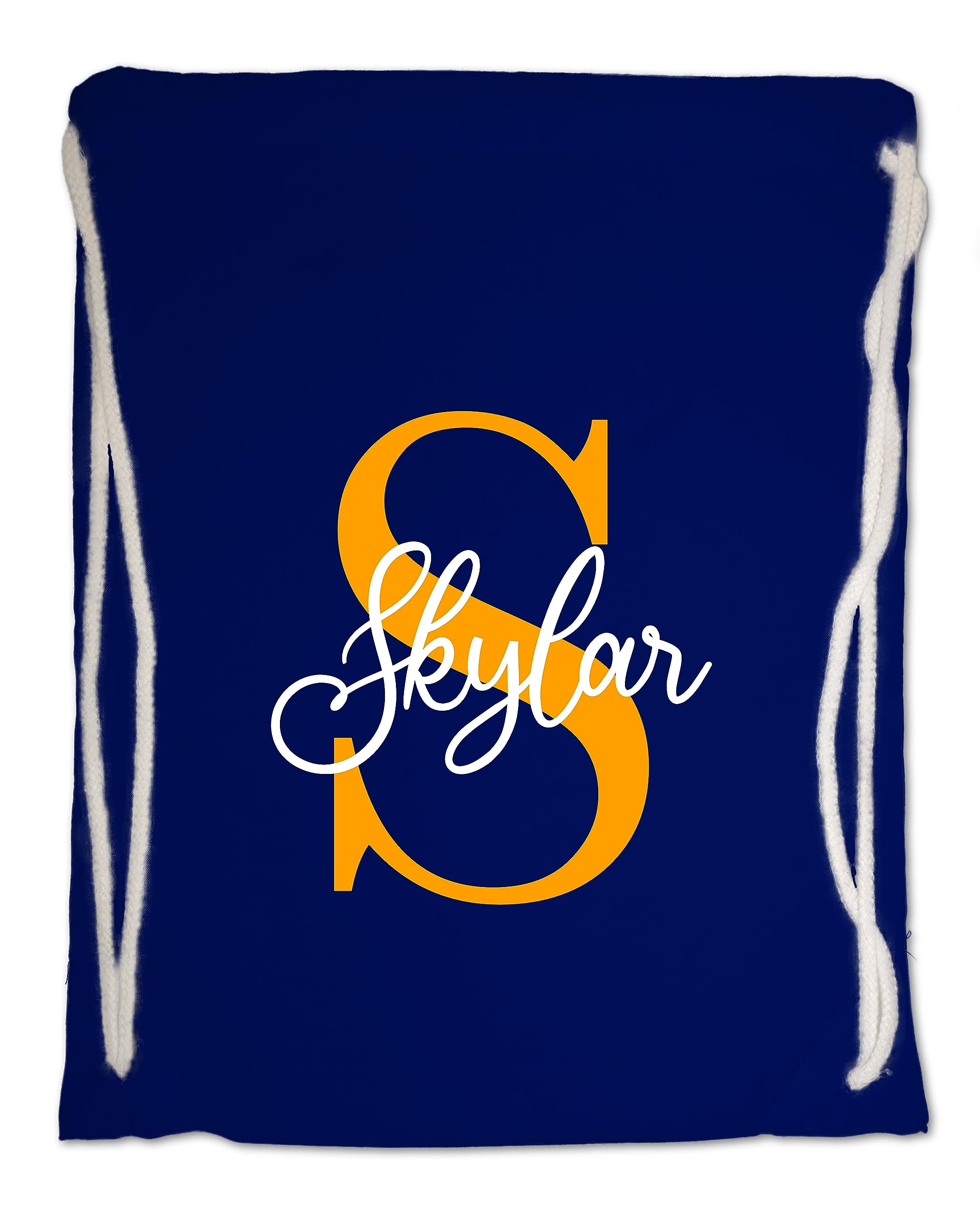 Personalised Drawstring Bag. PE, Gym, Swimming Bag for Boys and Girls. Nursery, School. Initial and Name. Various Colours (French Navy)