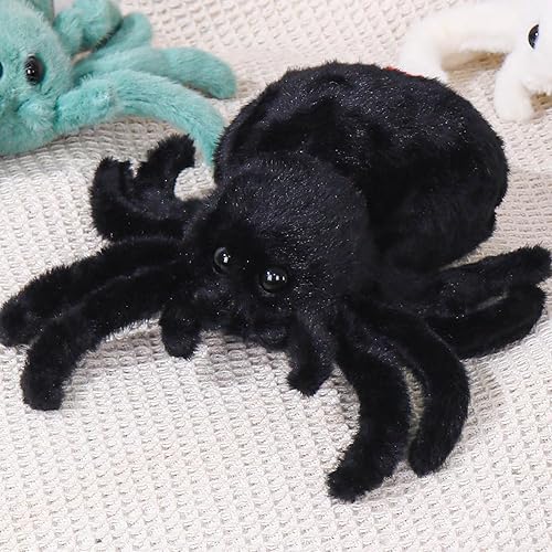 Peluche de araña negra de 9.8 pulgadas, de piel suave, abrazable, de araña, para Halloween, adorable juguete de peluche, juguete de peluche súper