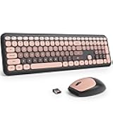 Quiet Pink Wireless Keyboard and Mouse, 2.4GHz Retro Cute Typewriter-Style Full-Size Colorful Keyboard and Mouse Combo, Slim Design, Low-Noise Typing for Home, Office, Windows PC, Laptop