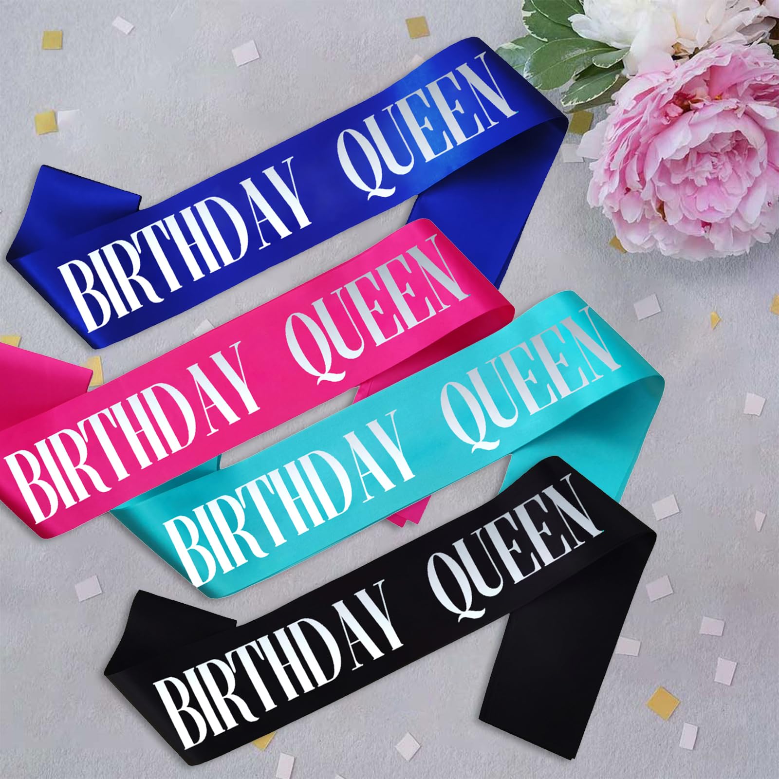 RUDONG M Birthday Queen Sash - Silver Glitter Party Sash For Women & Girls All Ages
