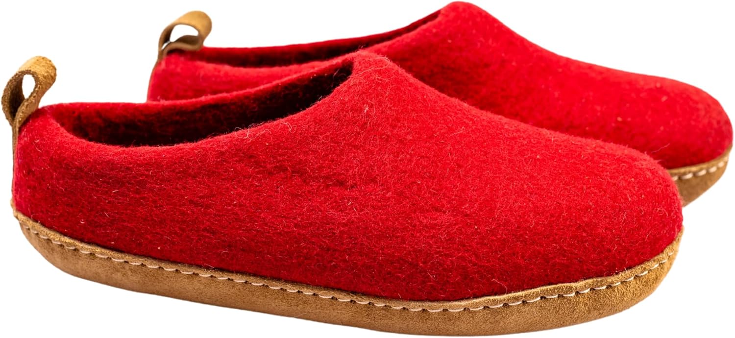 Wool Indoor Slippers - Natural Organic Wool, Genuine Leather Sole, Handmade in Nepal - Cozy, Warm, Soft, Unisex Non-Slip House Shoes for Men & Women - Perfect for Winter Comfort - Image 3
