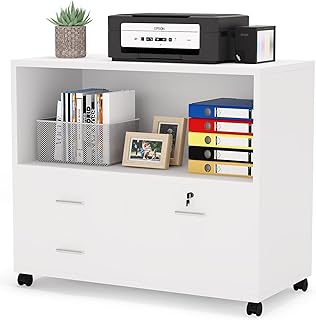 Sponsored Ad - Tribesigns 3 Drawer File Cabinet with Lock, Mobile Lateral Filing Cabinet with Rolling Wheels, Large Printe...