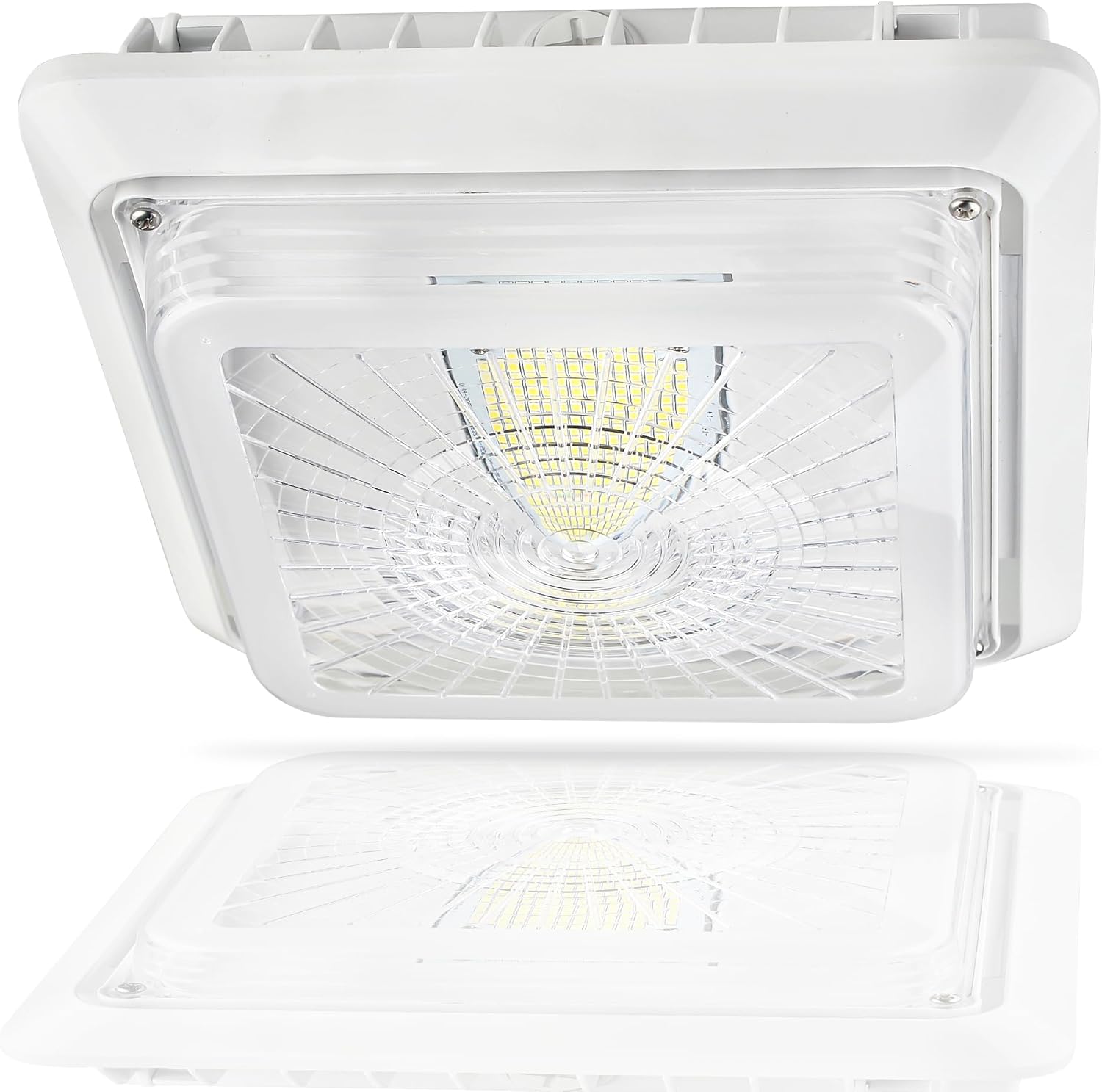LED Parking Garage Canopy Light, 30W/40W/55W Power Selectable, 3CCT 3000K/4000K/5000K, 0-10V Dimmable, 150W MH Equivalent, 9.5"x9.5" Surface or Pendant Mount, 100-277V for Garage, Carport, Underpass