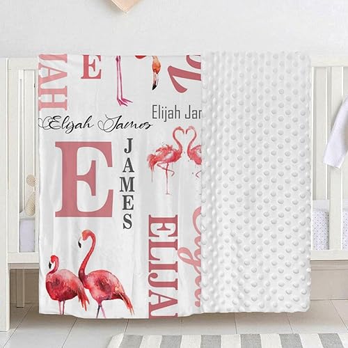 Miniatura 3 de Manta personalizada de flamenco para niñas, manta personalizada con nombre de doble capa, manta de felpa suave con respaldo punteado, manta de bebé