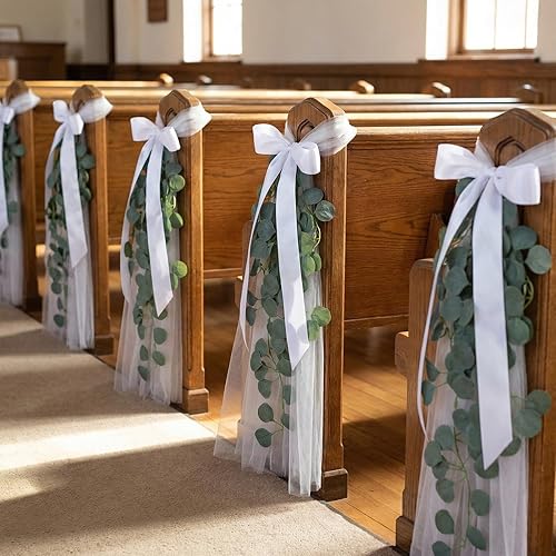24 Set Wedding Aisle Chair Decorations White Long Tulle Tails